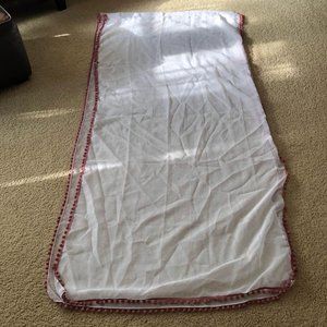 NEW 2 Curtain panels 38”x82” Sheer white with pink pompoms